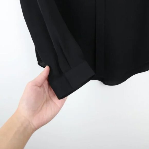 Aritzia T.Babaton 100% Silk Bergen Button Down Long Sleeve Black Blouse - Picture 4 of 6